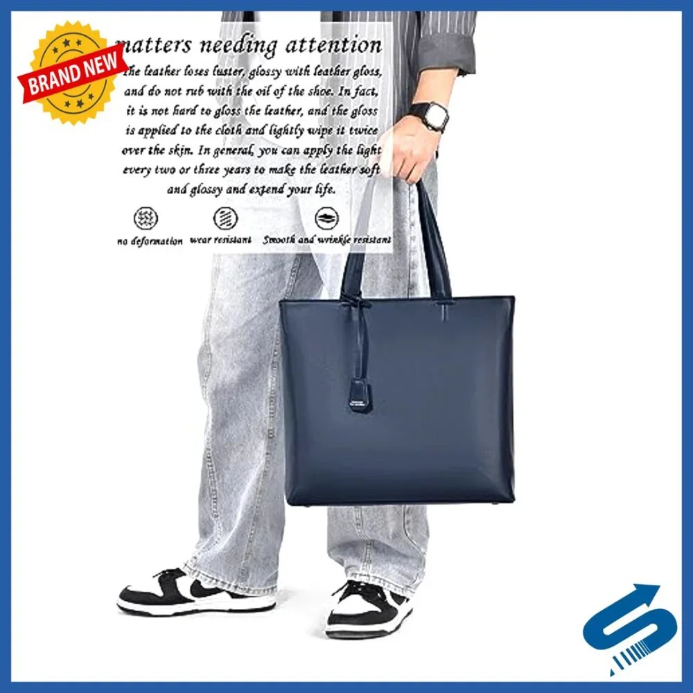 Large Leather Briefcase Tote Bag for Work School Business Laptop